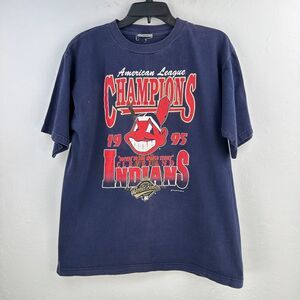 Vintage Cleveland Indians Tour Champ Tshirt Mens L‎ Blue Baseball Guardians 90s